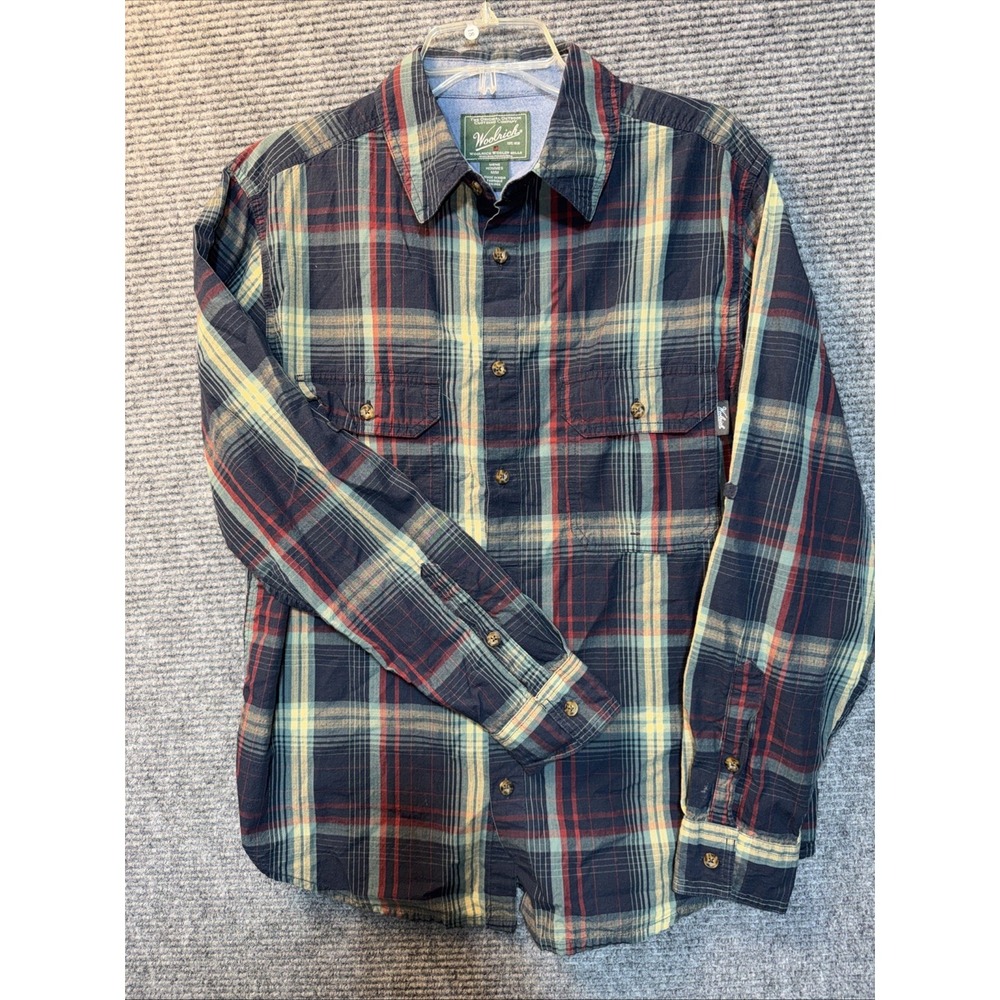 Woolrich Shirt Mens MED Blue Plaid Long Sleeve Button Up Outdoor Western County